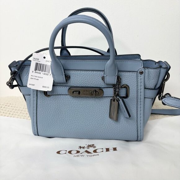 Coach Swagger 20 Pebble Leather Satchel 36235 Cornflower Blue Crossbody Bag - Picture 1 of 11